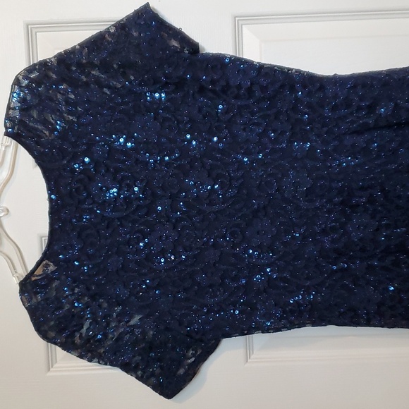 Navy lace and sequined fit and flare dress size 16 - Picture 4 of 7